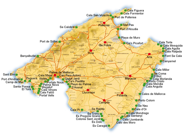 Mallorca rannad, Mallorca kaart